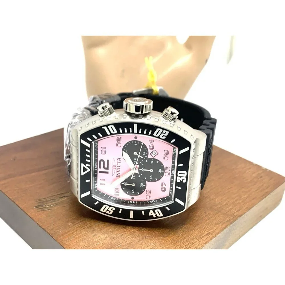 Invicta Men's Watch 47286 Pro Diver Pink Dial Quartz Black Rubber Strap 51mm